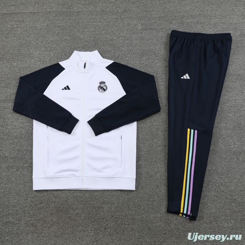 23/24 Real Madrid White Full Zipper Jacket+Pants