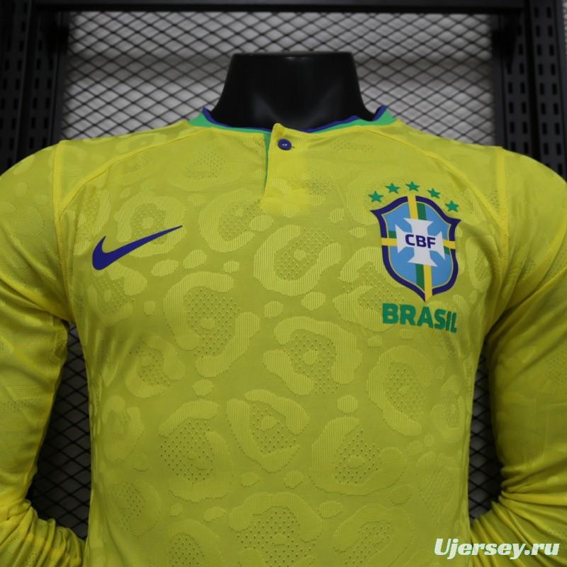 Player Version 2022 Brazil Home Long Sleeve Jersey