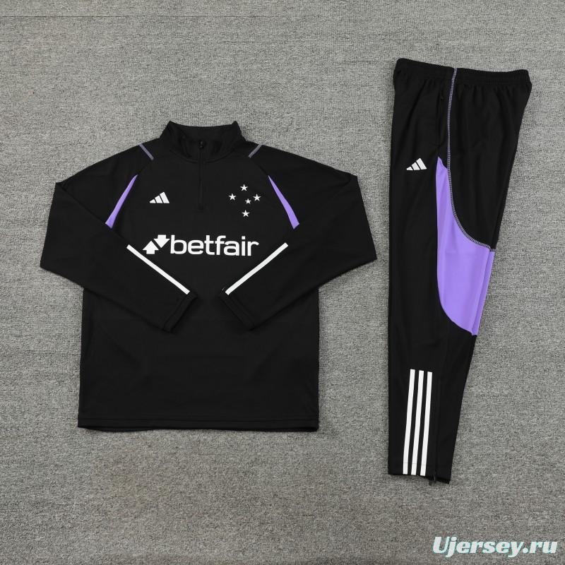 23/24 Cruzeiro Black Purple Half Zipper Jacket+ Pants