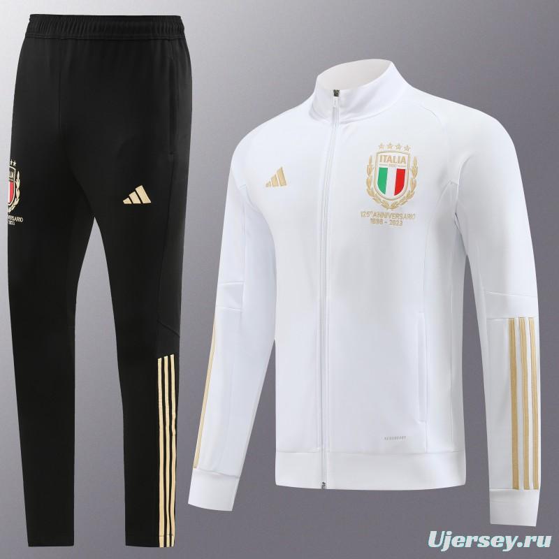 2023 Italy 125th Anniversary White Full Zipper Hooide Jacket+Pants