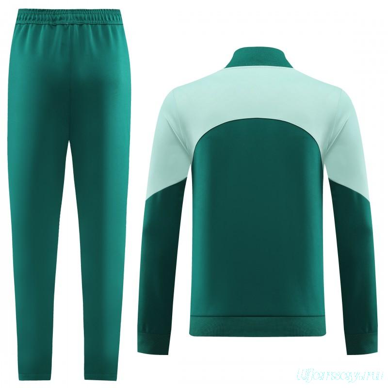 23/24 Adidas White/Green Full Zipper Hooide Jacket+Pants