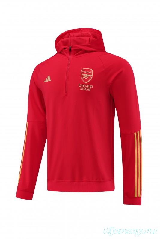 23/24 Arsenal Red Hoodie Half Zipper Jacket+ Pants