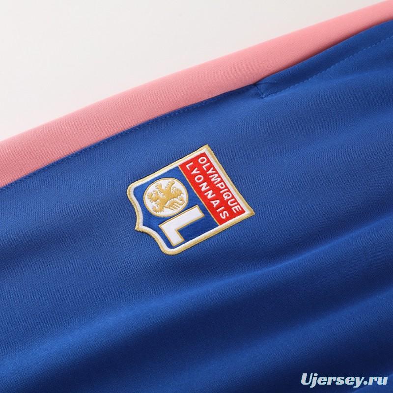 23/24  Olympique Lyonnais Lyon Blue/Pink Full Zipper Jacket+Pants