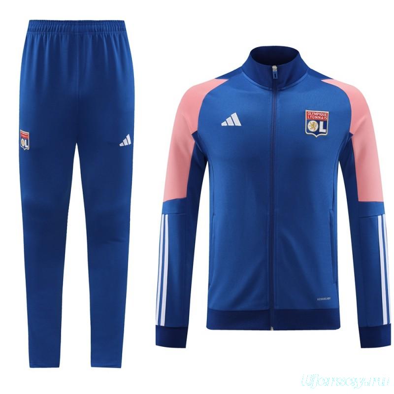 23/24  Olympique Lyonnais Lyon Blue/Pink Full Zipper Jacket+Pants