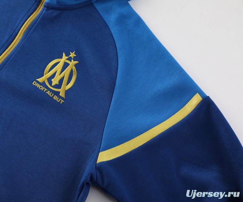 23/24 Olympique Marseille Blue Full Zipper Hoodie Jacket+Pants