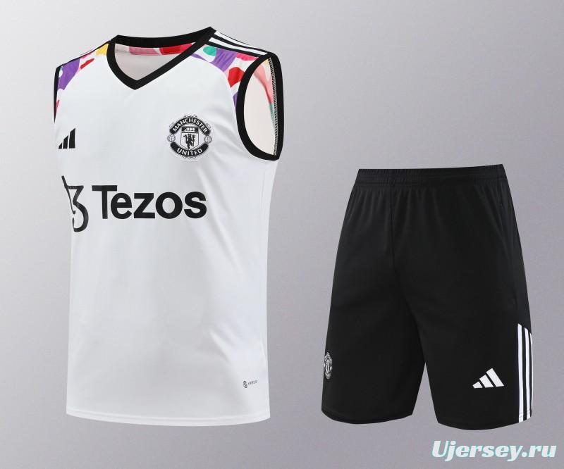 24/25 Manchester United White Vest Jeresy+Shorts