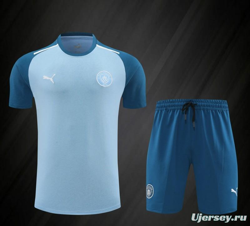 23/24 Manchester City Blue Cotton Short Sleeve Jersey+Shorts