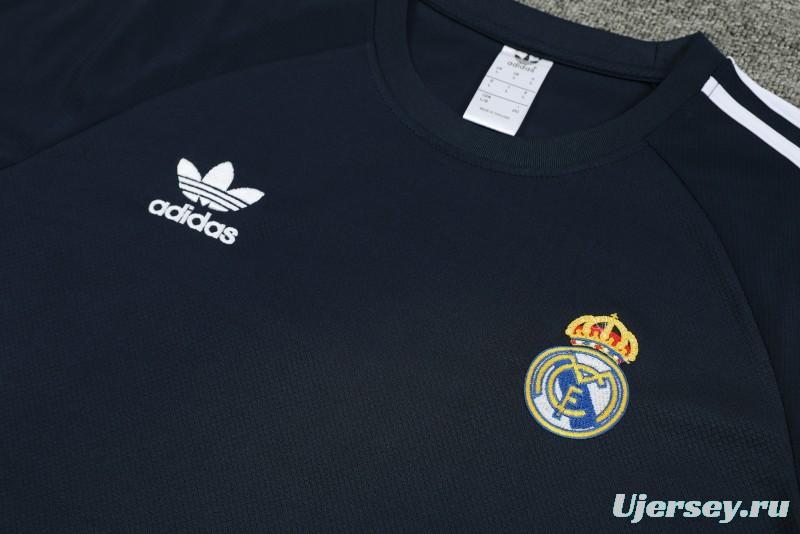 23/24 Adidas Originals Real Madrid Navy Cotton Short Sleeve Jersey+Shorts