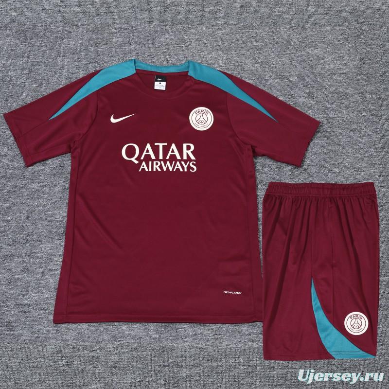 23/24 PSG Wine Cotton Short Sleeve Jersey+Shorts