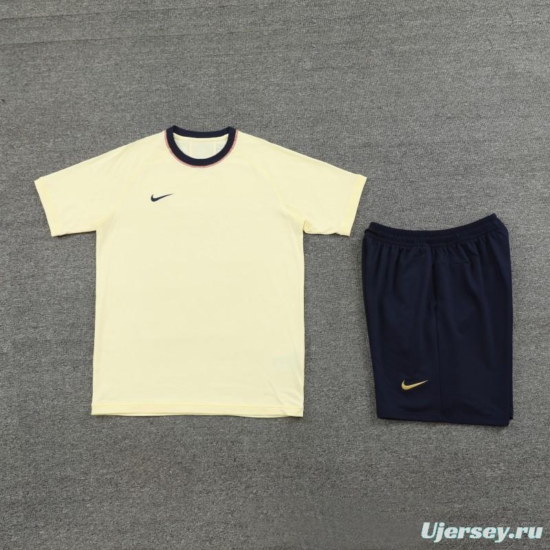 2024 Nike Beige Cotton Short Sleeve Jersey+Shorts