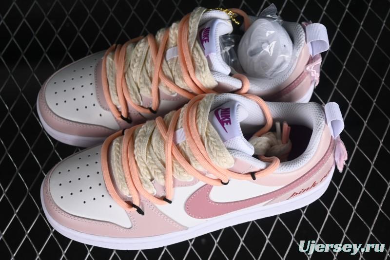 Nike Court Borough Low-Top Slip-Resistant Skate Shoes with Custom Rose Pink Hand-Painted Design - DQ5979-100