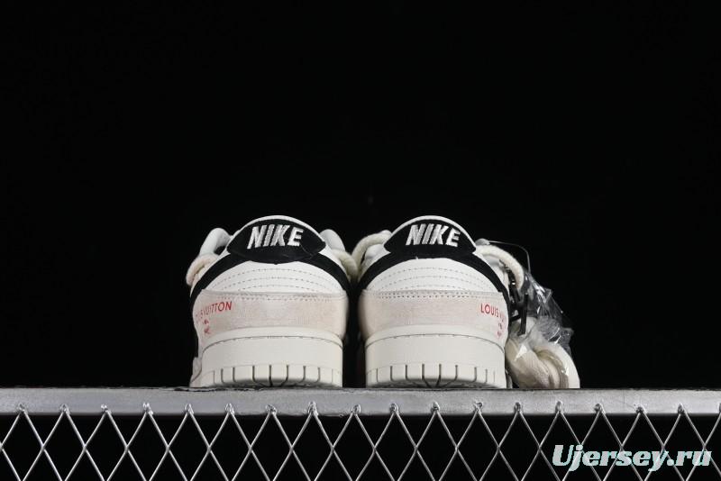 Nike SB Dunk Low LV Collaboration Anniversary Customized Sneakers in Off-White Black Swoosh Triple Floral - SJ2068-235
