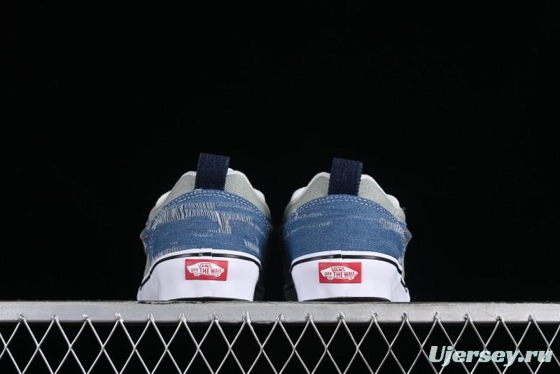 Vans Classics Knu Skool Washed Denim Distressed Vintage Chunky Tongue Skate Shoes - VN0009QCBLK