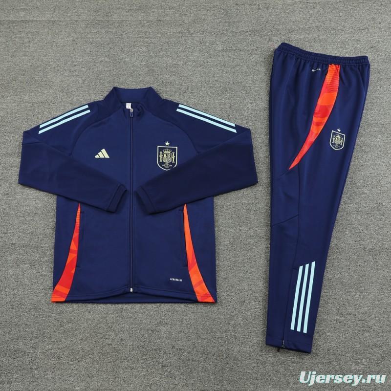 2024 Spain Navy Full Zipper Jacket +Long Pants