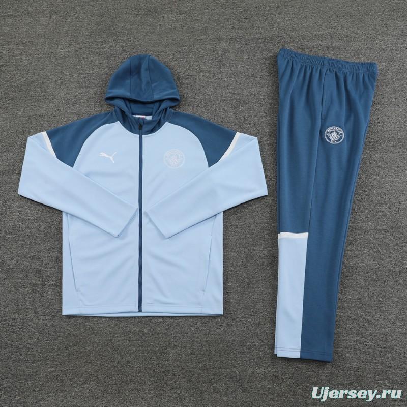 24/25 Manchester City Light Blue Hoodie Full Zipper Jacket +Long Pants