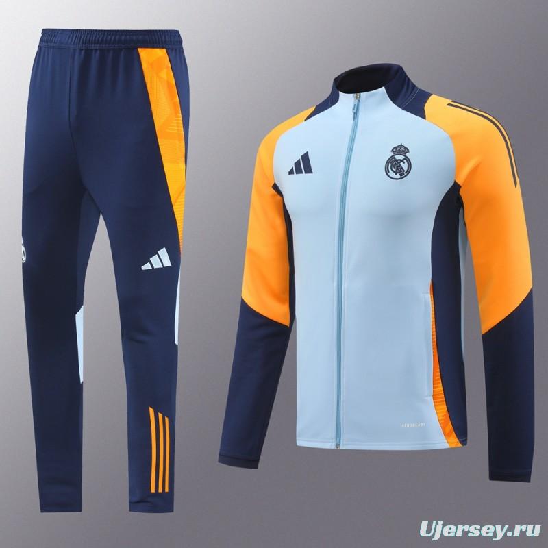 24/25 Real Madrid Light Blue/Yellow Full Zipper Jacket +Long Pants