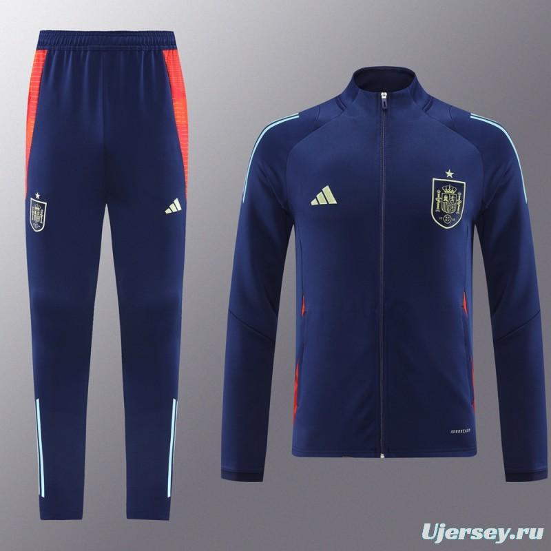 2024 Spain Navy Full Zipper Jacket +Long Pants