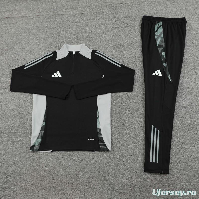 2024 Adidas Black/Grey Half Zipper Jacket +Long Pants