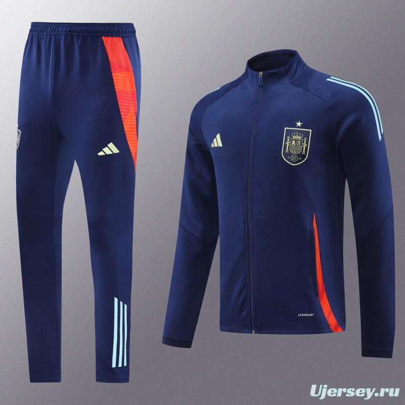 2024 Spain Navy Full Zipper Jacket +Long Pants