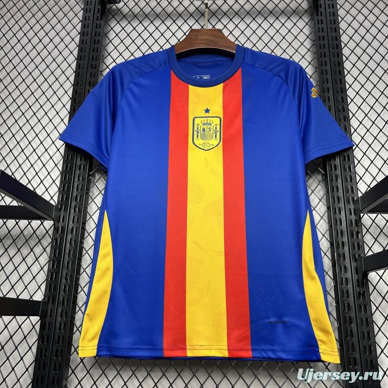 2024 Spain Euro Blue/Red/Yellow Pre-match Training Jersey