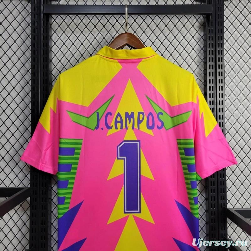 Retro 1998 Mexico Goalkeeper CAMPOS 1 WORLD CUP CAMPOS 1 Home Pink Jersey