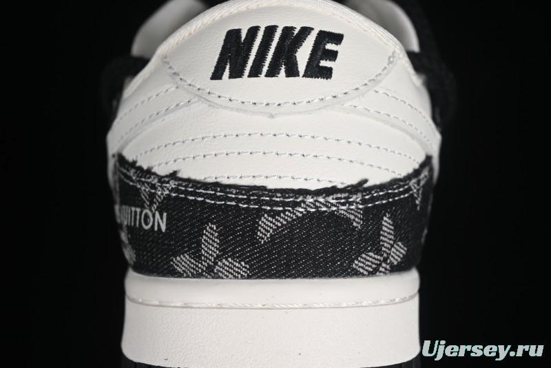 Nike SB Dunk Low LV Collaboration - Black Denim Print Anniversary High-End Custom Low-Top Casual Skate Shoes - SJ2068-238