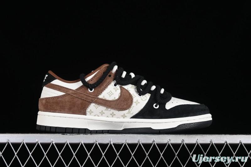 Nike SB Dunk Low LV Collaboration - Black Brown Fade Anniversary Custom Low-Top Casual Sneakers - SJ2068-233