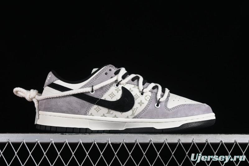 Nike SB Dunk Low LV Collaboration - Grey Pigskin Print Anniversary High-End Custom Low-Top Casual Sneakers - SJ2068-232