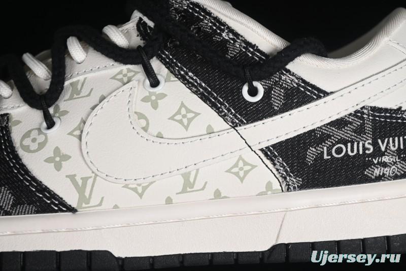 Nike SB Dunk Low LV Collaboration - Black Denim Print Anniversary High-End Custom Low-Top Casual Skate Shoes - SJ2068-238