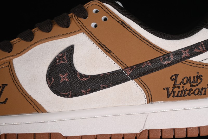 Nike SB Dunk Low LV Collaboration - Brown Black Monogram Anniversary High-End Custom Low-Top Casual Skate Shoes - DQ1098-342