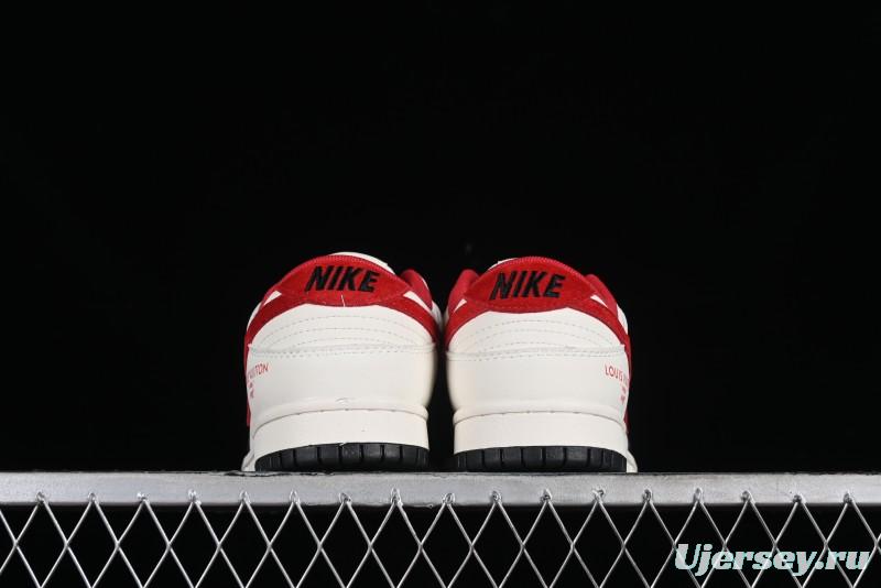 Nike SB Dunk Low LV Collaboration - Beige Black Red Glow in the Dark Anniversary High-End Custom Low-Top Casual Skate Shoes - JH8035-931