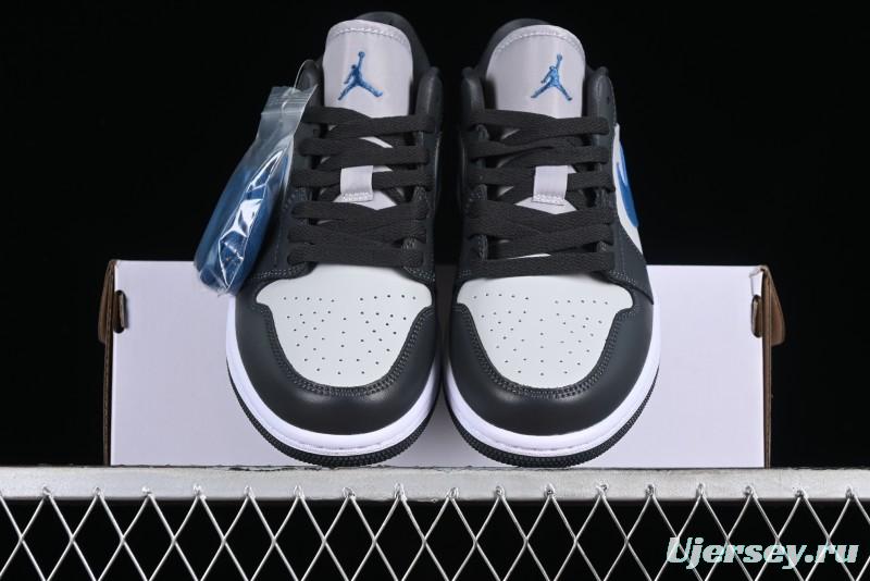 Nike Air Jordan 1 Low AJ1 Black Grey Blue Swoosh Low-Top Lifestyle Basketball Shoes - DC0774-040
