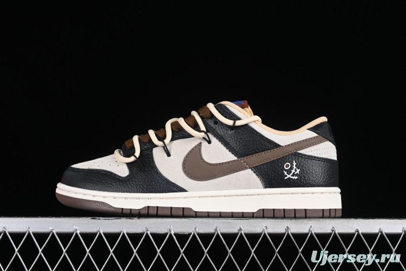 Nike Dunk Low "Mars Stone" Witch Puppet Themed SB Lace-Up Low-Top Casual Sneakers in Black/Mocha Brown - DR9704-200