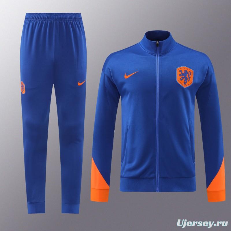 2024 Netherlands Blue Full Zipper Jacket +Long Pants