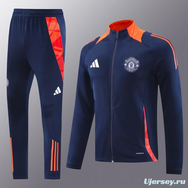 24/25 Manchester United Navy/Orange Full Zipper Jacket +Long Pants