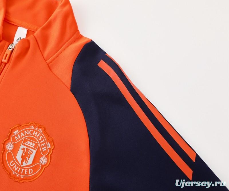 24/25 Manchester United Orange Full Zipper Jacket +Long Pants