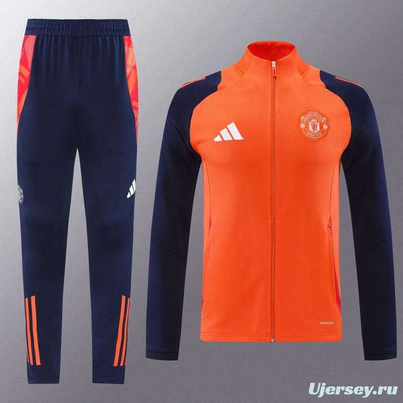 24/25 Manchester United Orange Full Zipper Jacket +Long Pants