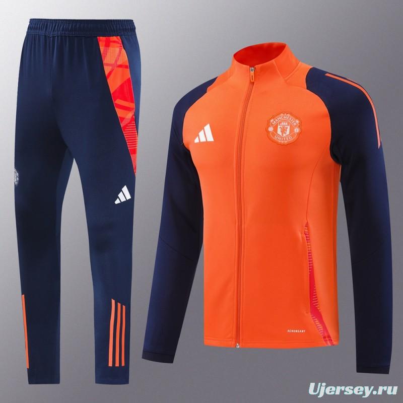 24/25 Manchester United Orange Full Zipper Jacket +Long Pants