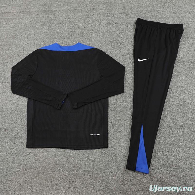 Player Version 2024 France Black Half Zipper Jacket+Long Pants