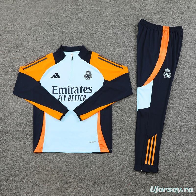 24/25 Real Madrid Light Blue/Orange Half Zipper Jacket+Long Pants