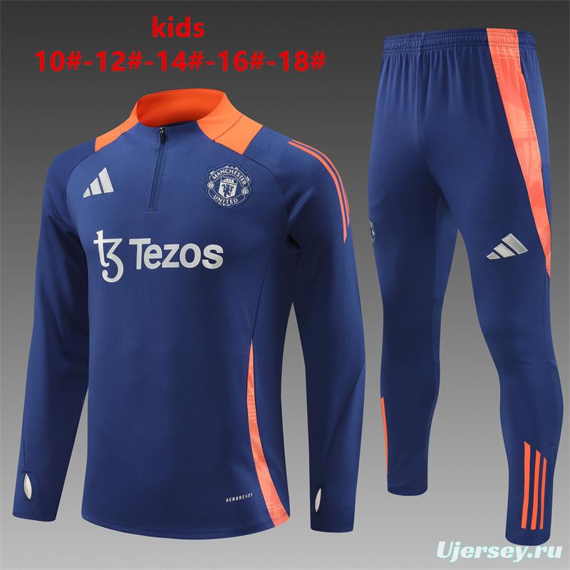 24/25 Kids Manchester United Navy Half Zipper Jacket+Long Pants