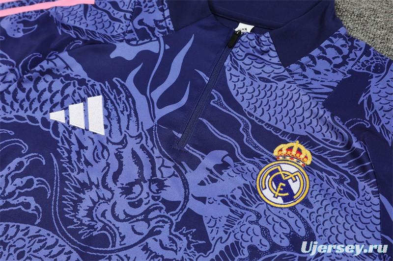 24/25 Real Madrid Navy Dragon Half Zipper Jacket+Long Pants