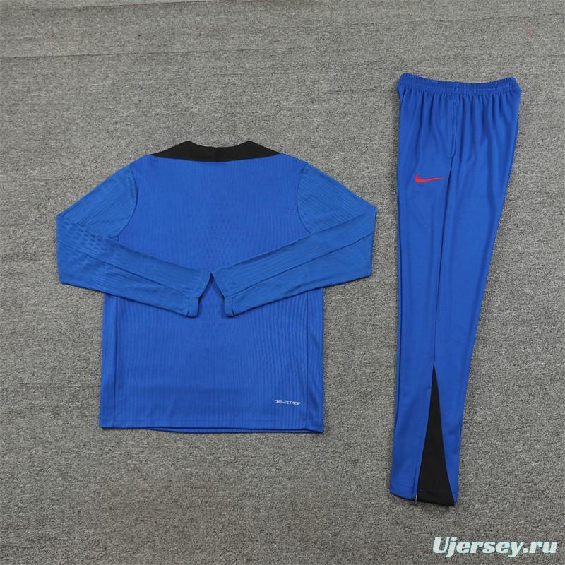 2024 South Korea Blue Half Zipper Jacket+Long Pants