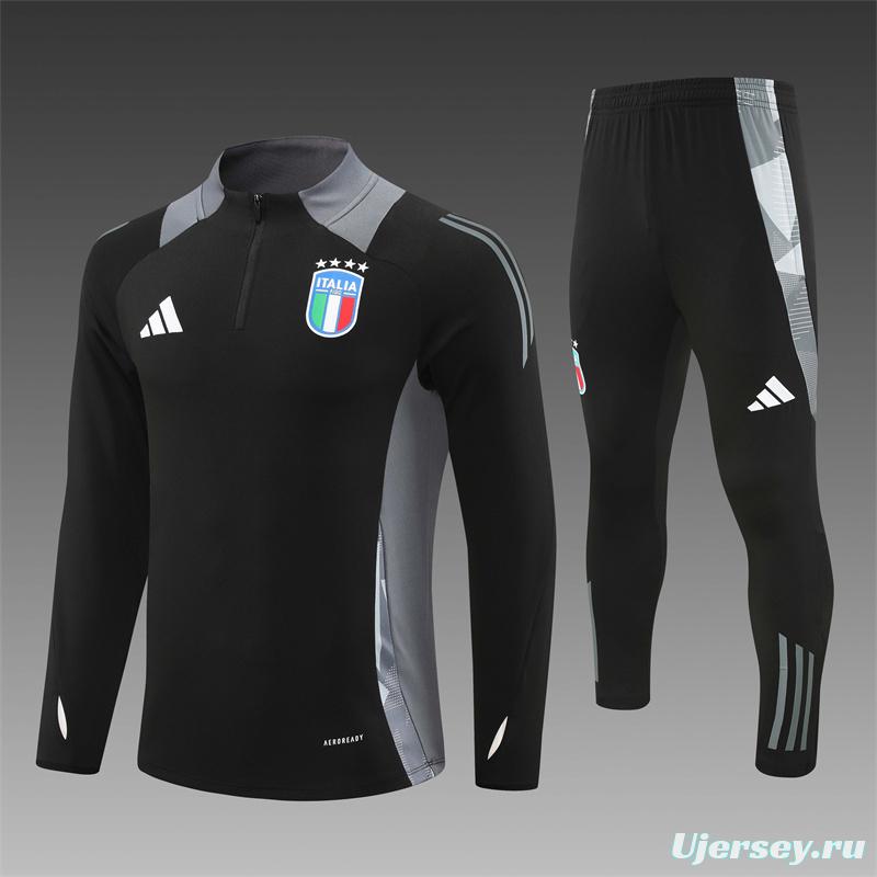 2024 Italy Black Half Zipper Jacket+Long Pants