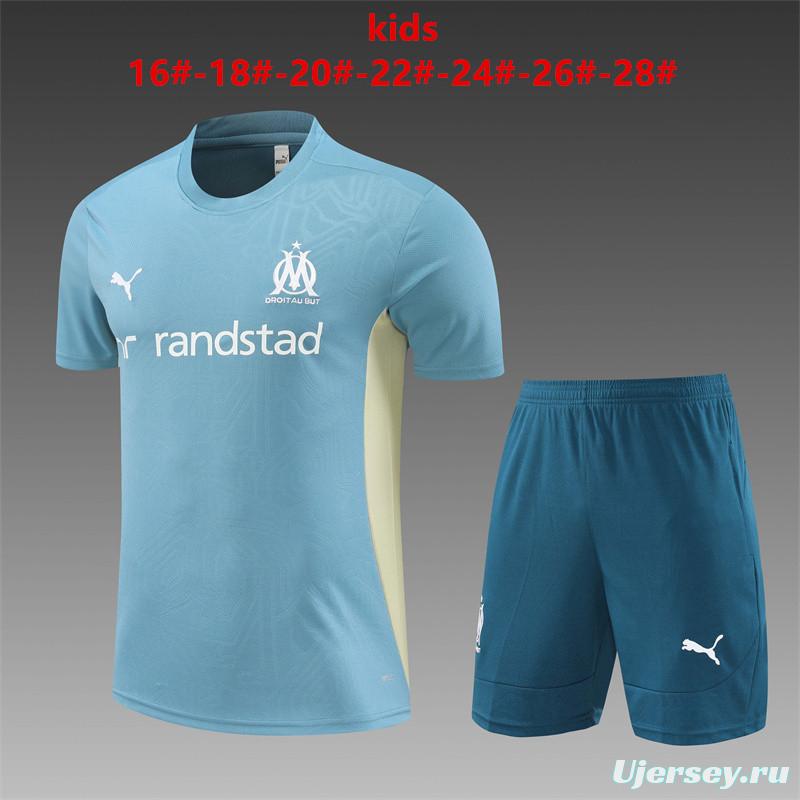 24/25 Kids Olympique Marseille Blue Short Sleeve Jersey+Shorts