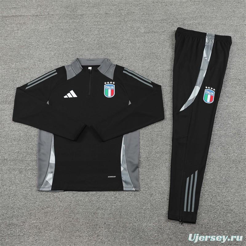 2024 Italy Black Half Zipper Jacket+Long Pants