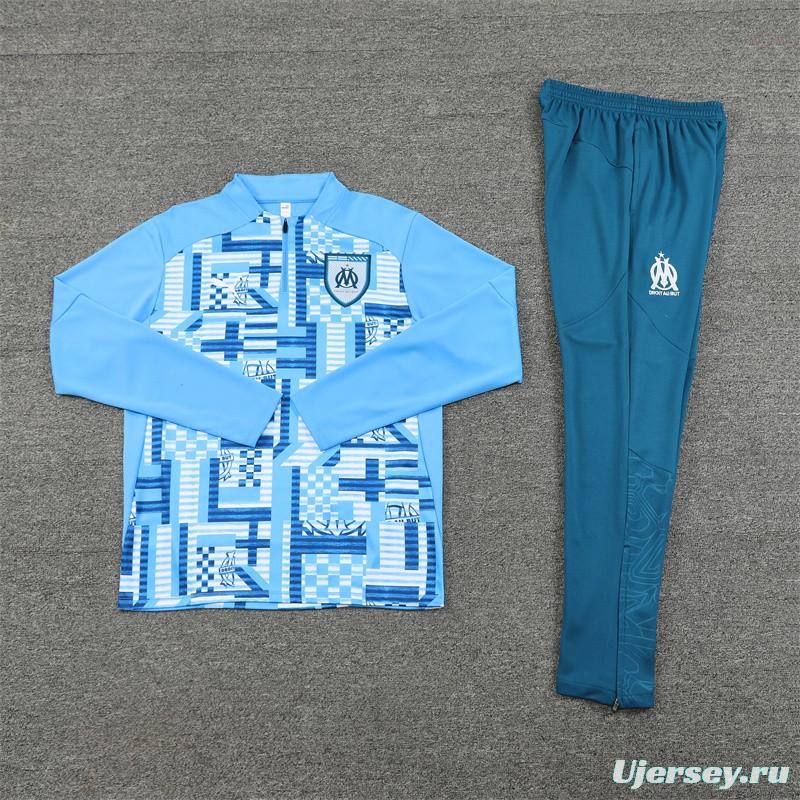 24/25 Olympique Marseille Blue Camouflage Half Zipper Jacket+Long Pants