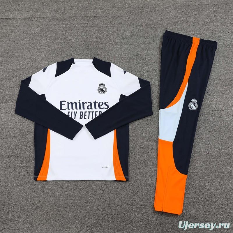 24/25 Real Madrid White/Navy/Orange Half Zipper Jacket+Long Pants