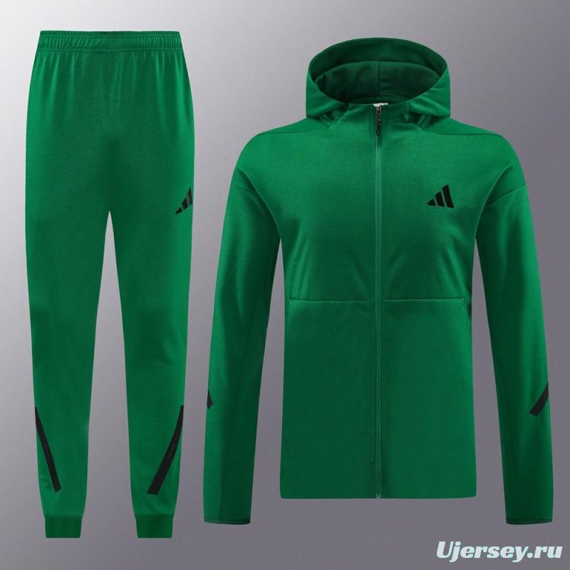 2024 Adidas Green Hoodie Full Zipper Jacket +Long Pants