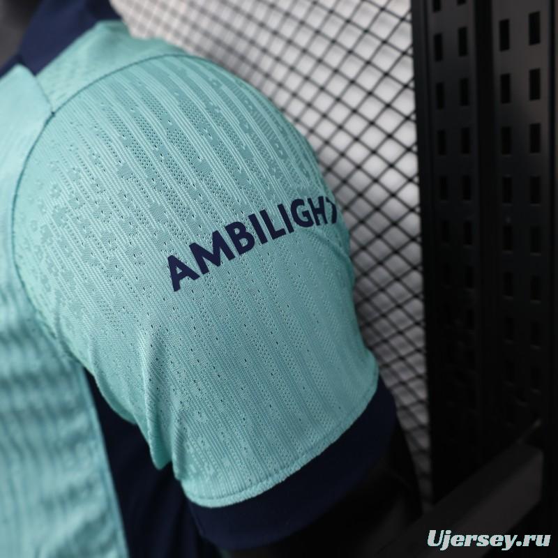 Player Version 25/26 Barcelona Blue 125Th Anniversary Mint Green Jersey with Navy Blue Stripe and Spotify Sponsor